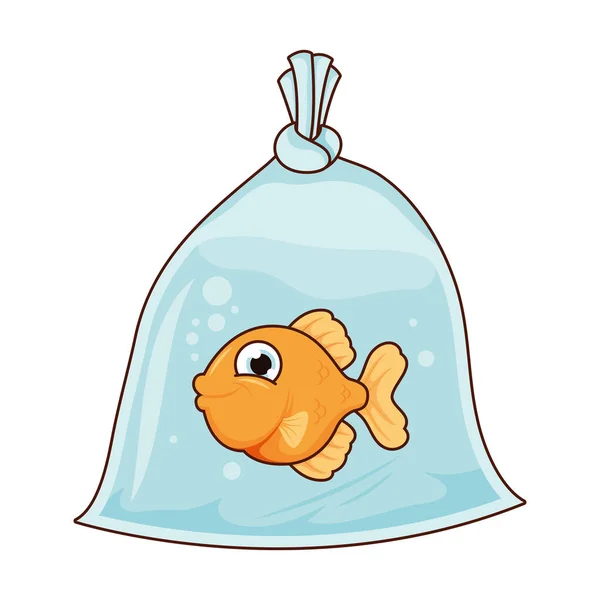 Poisson mignon dans un sac en plastique animal personnage de dessin animé — Image vectorielle