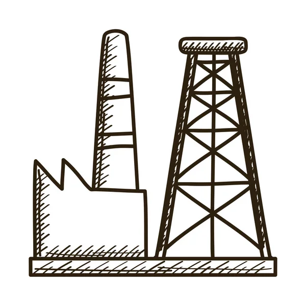 Impianto torre di olio e fabbrica disegnato icona di stile — Vettoriale Stock