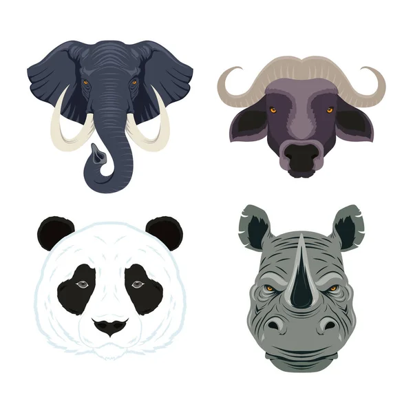 Vier wilde dieren hoofden fauna karakters — Stockvector
