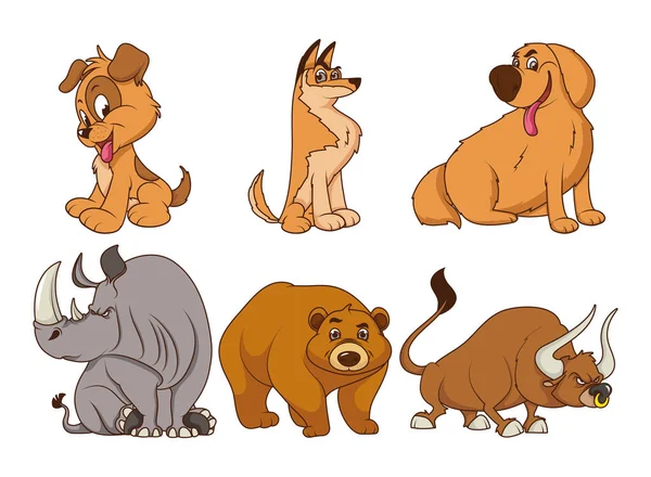Gruppo di sei animali personaggi dei cartoni animati — Vettoriale Stock