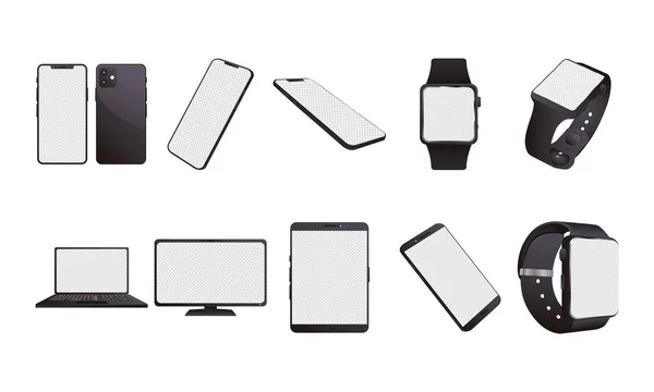 Fascio di icone dei dispositivi elettronici mockup — Vettoriale Stock