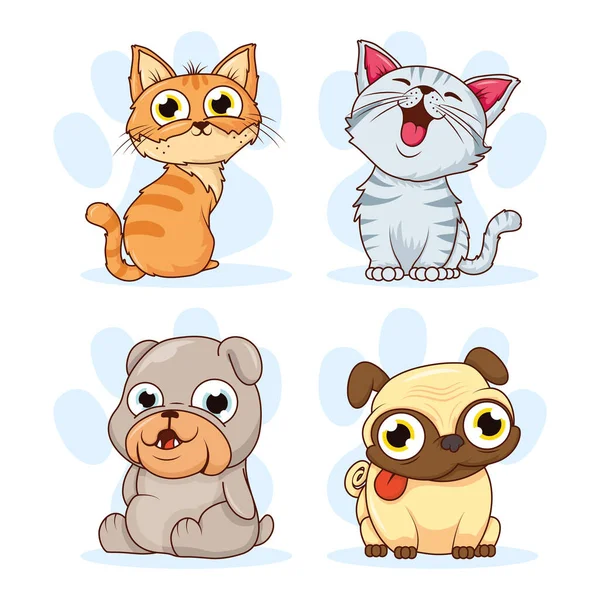 Grupo de gatos y perros mascotas personajes — Archivo Imágenes Vectoriales