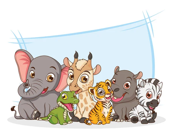 Χαριτωμένα έξι ζώα μωρά χαρακτήρες κινουμένων σχεδίων — Διανυσματικό Αρχείο