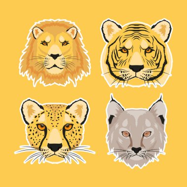 Dört vahşi hayvan hayvan başlı karakterler