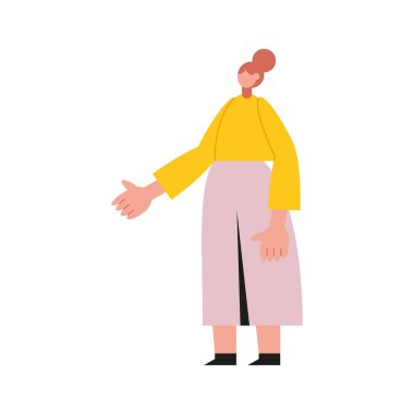 Kadın çizgi filmi merhaba vektör tasarımı diyor