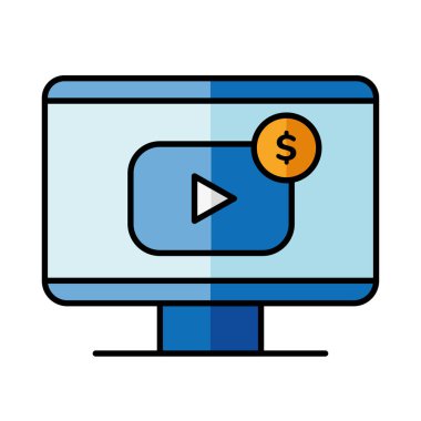 Bilgisayar vektör tasarımında para ile dijital pazarlama ve oynatma düğmesi