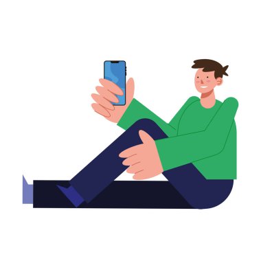 Adam elinde akıllı telefon vektör tasarımı tutuyor