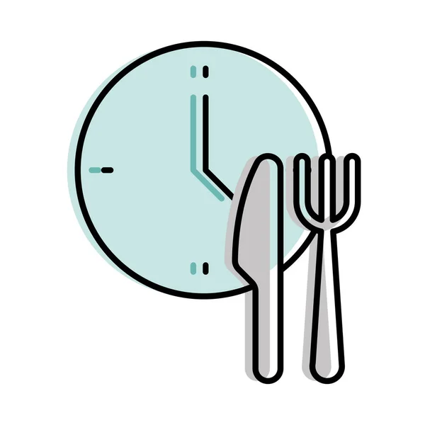 Yemek servisi çatal bıçak takımı ve saat vektör tasarımı — Stok Vektör