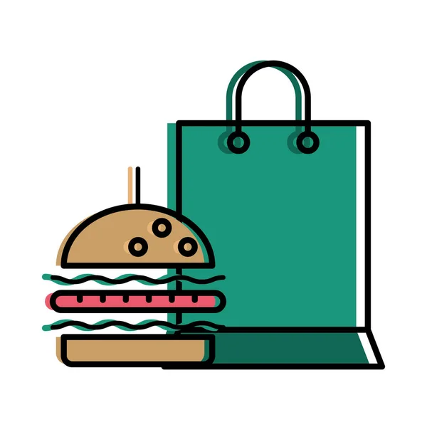 Voedsellevering hamburger en tas vector ontwerp — Stockvector