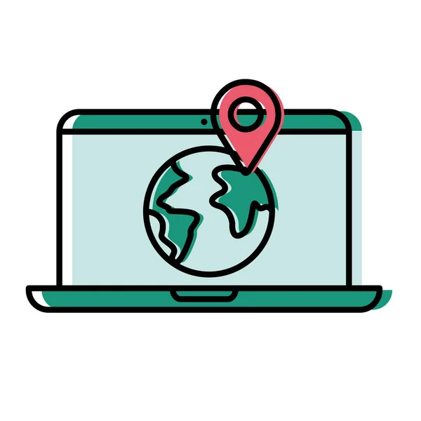 Marca GPS no mundo em design de vetor laptop — Vetor de Stock