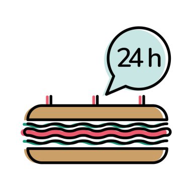 24 saat kabarcık vektör dizaynlı yiyecek teslimatı sandviçi