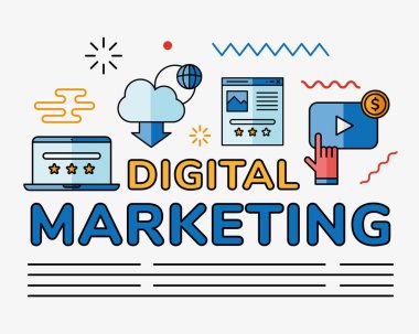 Dijital pazarlama ikonu grup vektör tasarımı