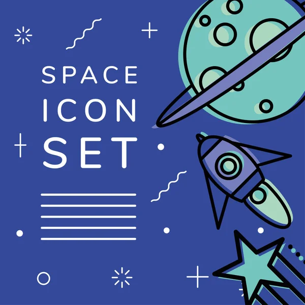 Space ikon set månraket och stjärna vektor design — Stock vektor