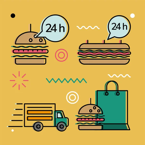 Comida entrega icono colección vector diseño — Archivo Imágenes Vectoriales