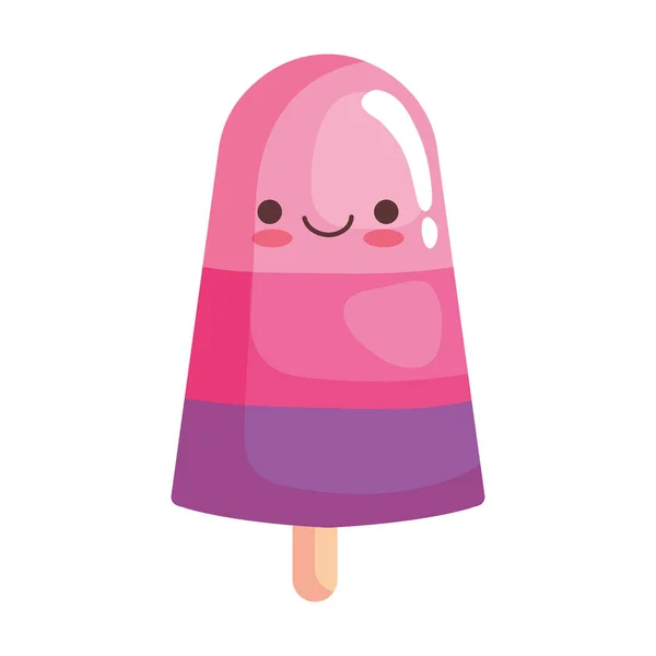 Çubuk yapıştırmalı tatlı dondurma, kawaii karakter simgesi — Stok Vektör