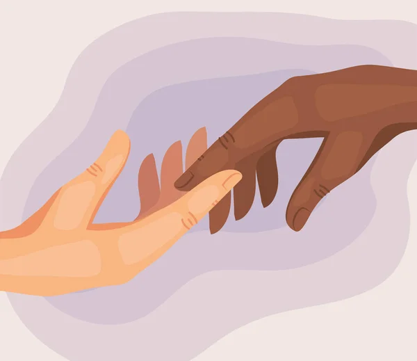 Interracial hands humans friendly icon — Stock Vector