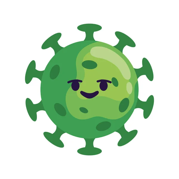 Covid19 icono de carácter cómico de partículas verde — Vector de stock