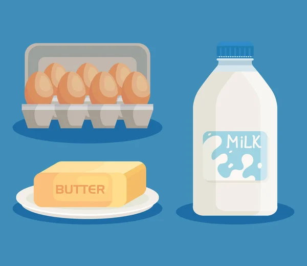 Молочні продукти та яйця набір ікон — стоковий вектор