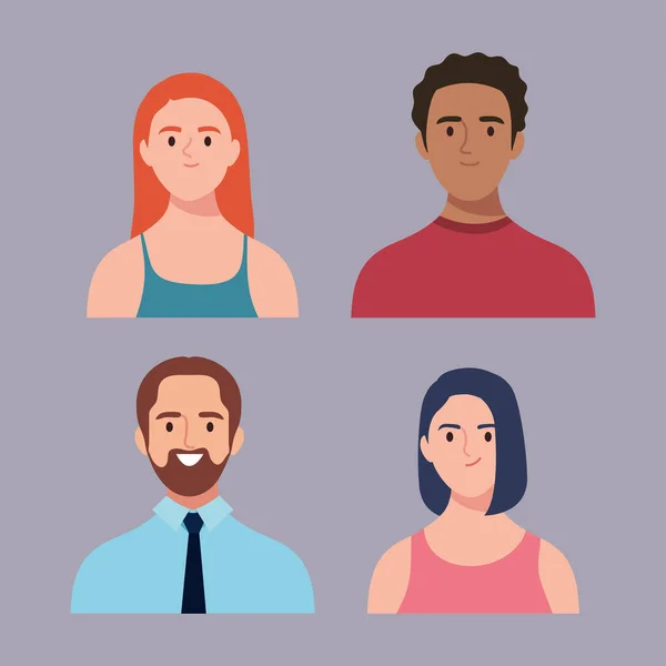 Paquete de cuatro personas avatares caracteres — Archivo Imágenes Vectoriales