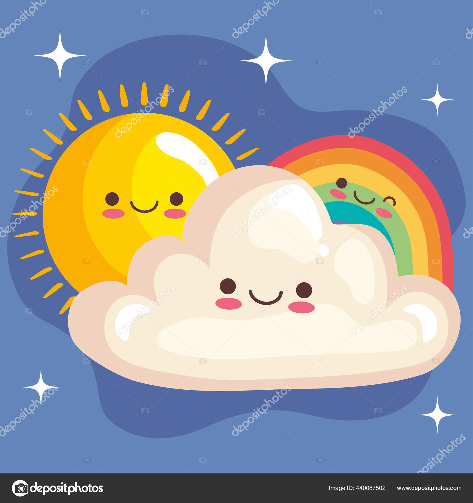 かわいい虹と雲と太陽のシールカワイイキャラクター ストックベクター C Yupiramos