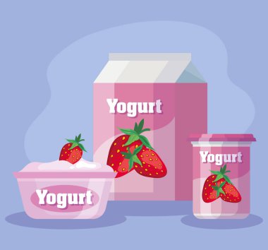 Lezzetli çilekli yoğurt ürünleri.