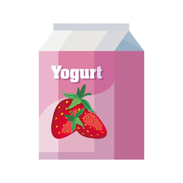 Delicioso sabor fresa yogur caja producto — Vector de stock