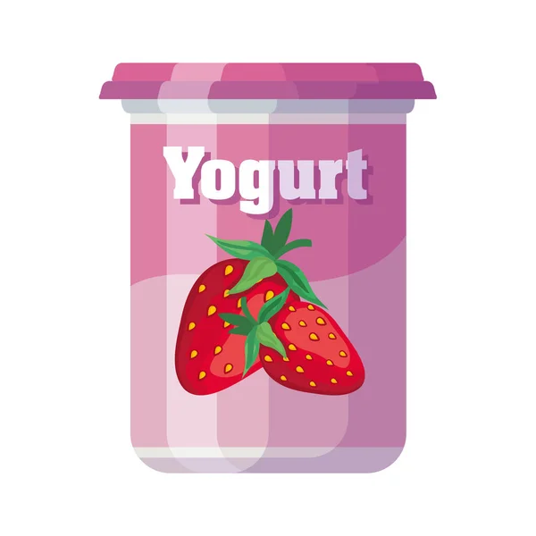 Delicioso sabor a fresa yogur olla producto — Vector de stock