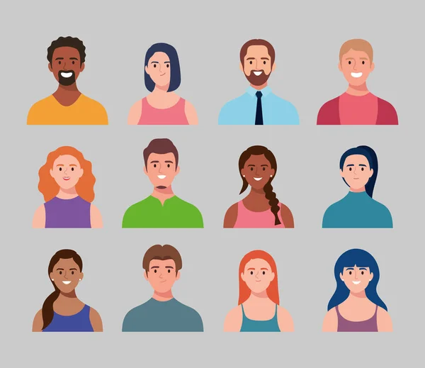 Paquet de douze personnages avatars personnes — Image vectorielle
