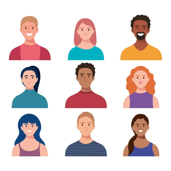 Paquete de nueve personajes de personas — Vector de stock