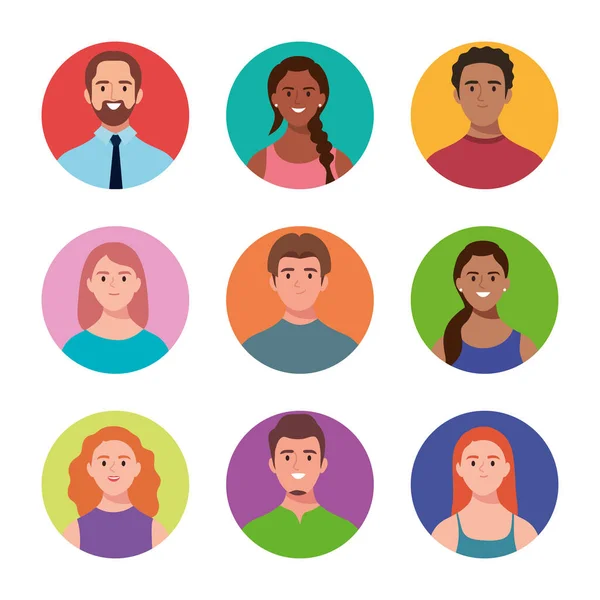 Pacchetto di nove personaggi avatar persone — Vettoriale Stock
