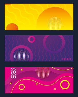 üç set renk memphis soyut arkaplan