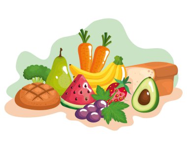 Sebzeler ve meyve ve sağlıklı gıda ikonları.