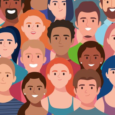 grup insan karakter avatarlarını gruplandırır