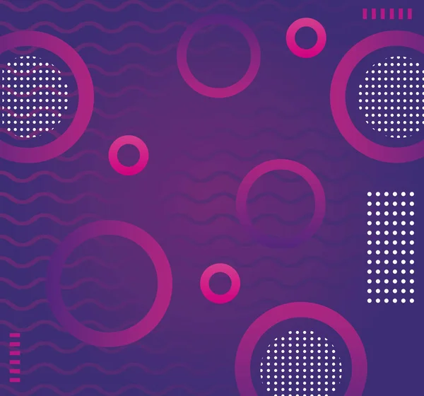Púrpura y fucshia colores memphis fondo abstracto con círculos — Archivo Imágenes Vectoriales