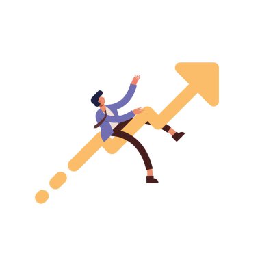 Infographic artan ok vektör tasarımı üzerine insan karikatürü