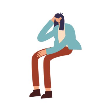 Baş ağrısı vektör tasarımlı kadın çizgi filmi