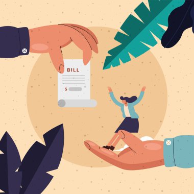 El ele tutuşan kağıt ve kadın çizgi film vektör tasarımı