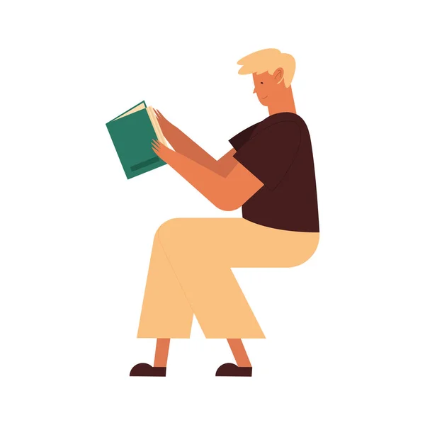 Hombre rubio leyendo un libro de diseño de vectores — Vector de stock