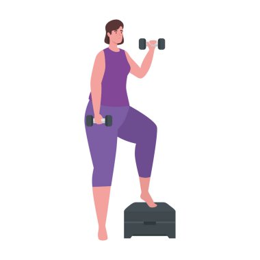 Kadın, adım vektör tasarımı ile ağırlık kaldırıyor