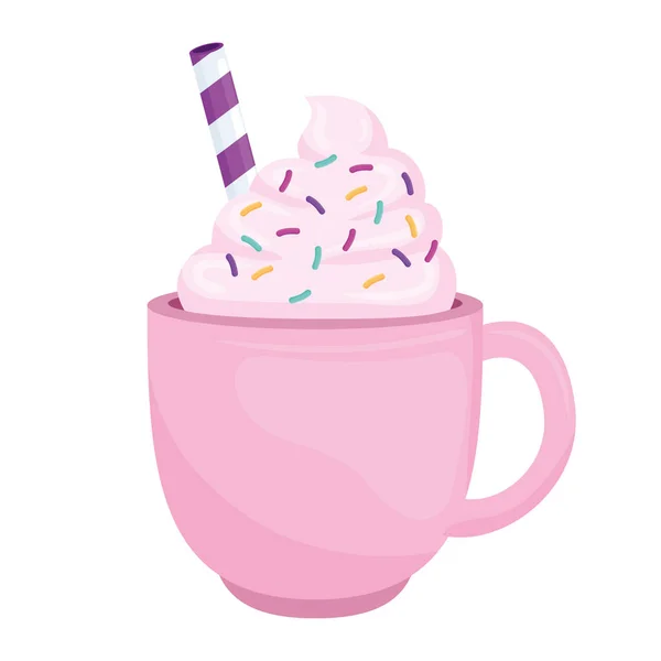 Batido dulce en taza con diseño de vectores de crema — Vector de stock