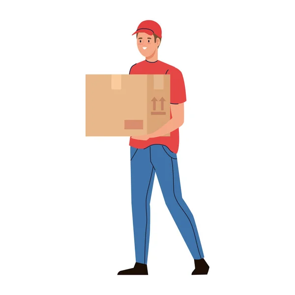 Персонаж служби доставки працівника підйомної коробки — стоковий вектор