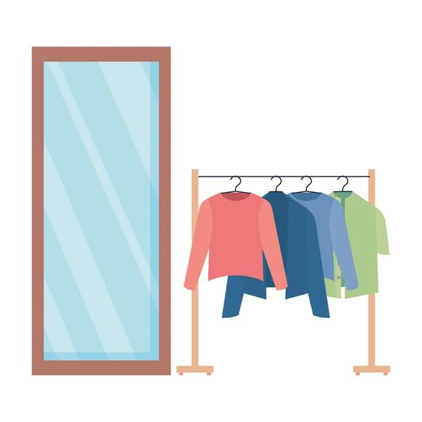 Mode ontwerper kleding opknoping en spiegel — Stockvector