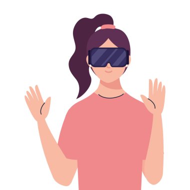 Genç bir kadın sanal maske teknolojisi kullanıyor.