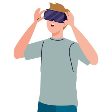 Genç adam sanal maske aygıtı kullanıyor