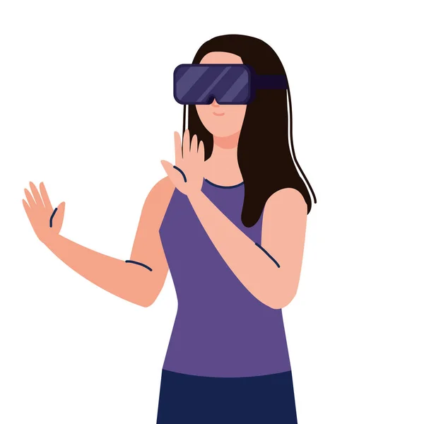 Jeune femme utilisant la réalité masque virtuel dispositif de technologie — Image vectorielle