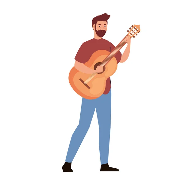 Creative young man playing guitar character — Stock Vector