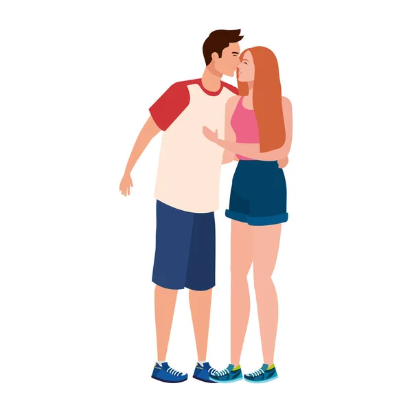Jovens amantes casal beijando personagens —  Vetores de Stock