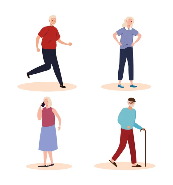 Group of four elderly old people characters — Stock Vector