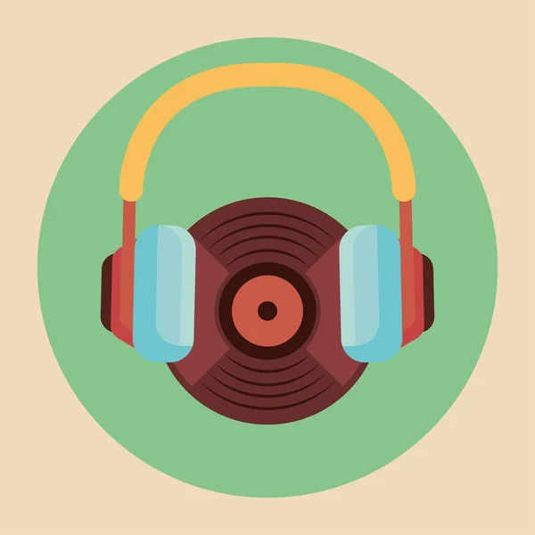 Vieux lecteur vinyle rétro avec écouteurs — Image vectorielle