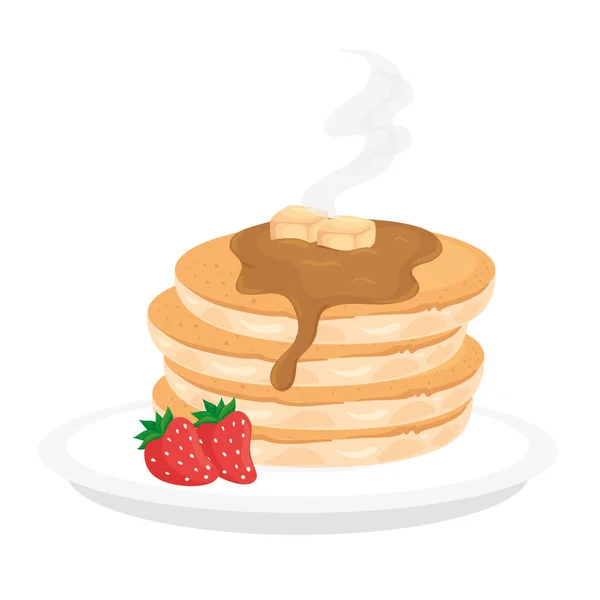 Panqueques de desayuno con fresas diseño de vectores — Vector de stock